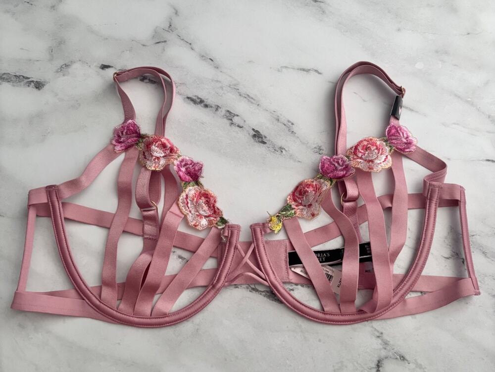 Victoria's Secret Bra Very Sexy Unlined Balconet Nwt Pink Strappy Cut Out M DD